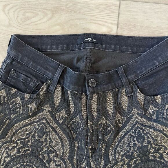 7 For All Mankind‎ 29 Black and Gold Brocade Skinny Leg Jeans Festive Boho Artsy - Picture 3 of 11